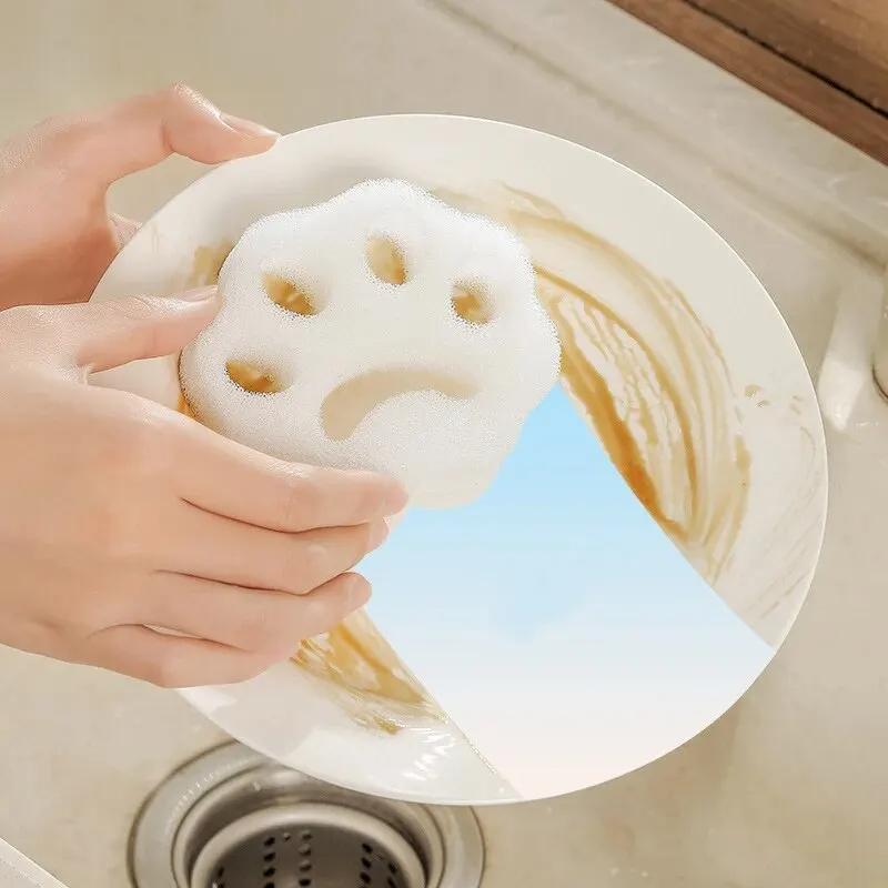 2pcs Cat Claw Shaped Dish Washing Brush Pot Sponge Durable and Oil Free Sponge For Cleaning Dishes In The Kitchen