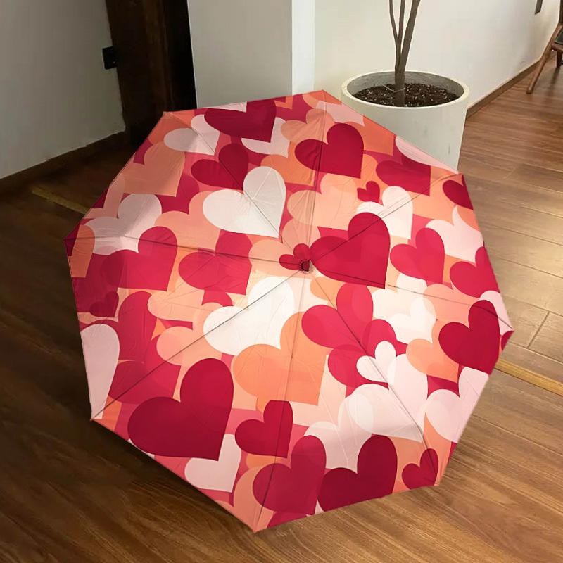 1pz Ombrello Pieghevole Automatico con Stampa a Cuore, Accessorio Casual da Esterno, Regalo per Compleanno Festival yy251126130