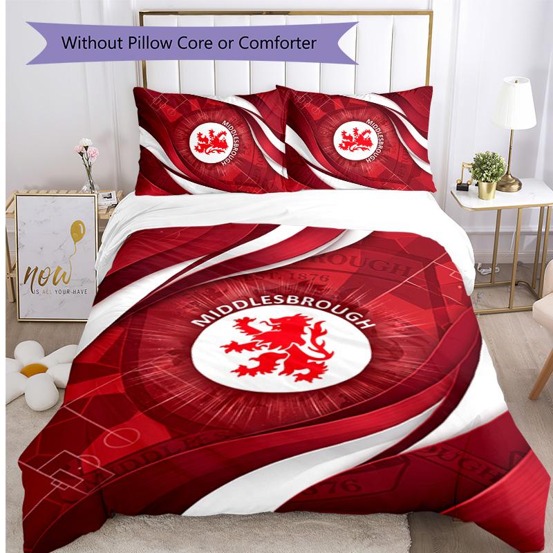 Middlesbrough Football Printed 3 Pieces Bedding Set, Comfortable Skin Friendly Bedroom Duvet Cover Set