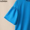 VONDA Summer Women Crew Neck Flare Sleeve Solid Color Casual Blouse