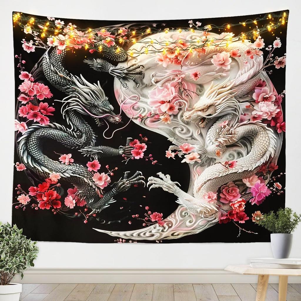 Snake Tapestry Purple Flower Leaves Wall Hanging for Kids Boy Girl Room Decor, Exotic Exotic Boho Moon Wall Blanket Tapestries