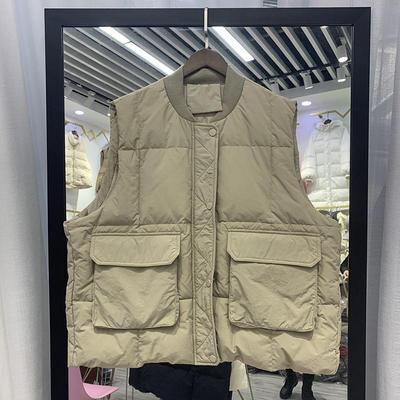 Frauen Herbst Winter Weiße Ente Daunenjacke Mantel Weste Weiße Ente Daunenjacke Mantel Weste Lose Gepolstert Stehkragen Einreiher Große Tasche Dünn
