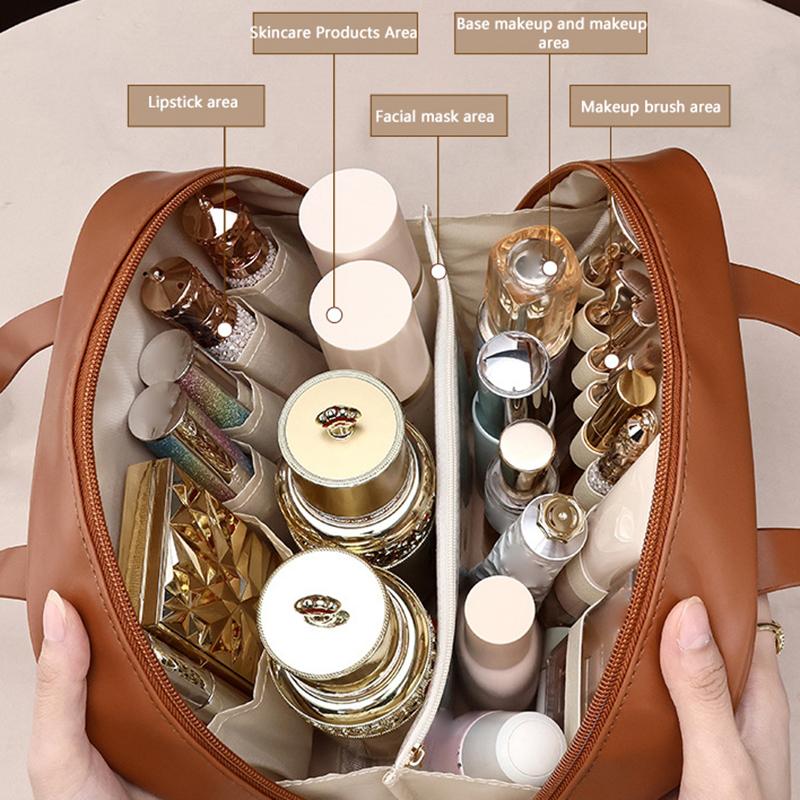 High Appearance  Large Capacity Pu Double Zipper Portable Makeup Bag Retro Travel Home Waterproof And Anti Fouling