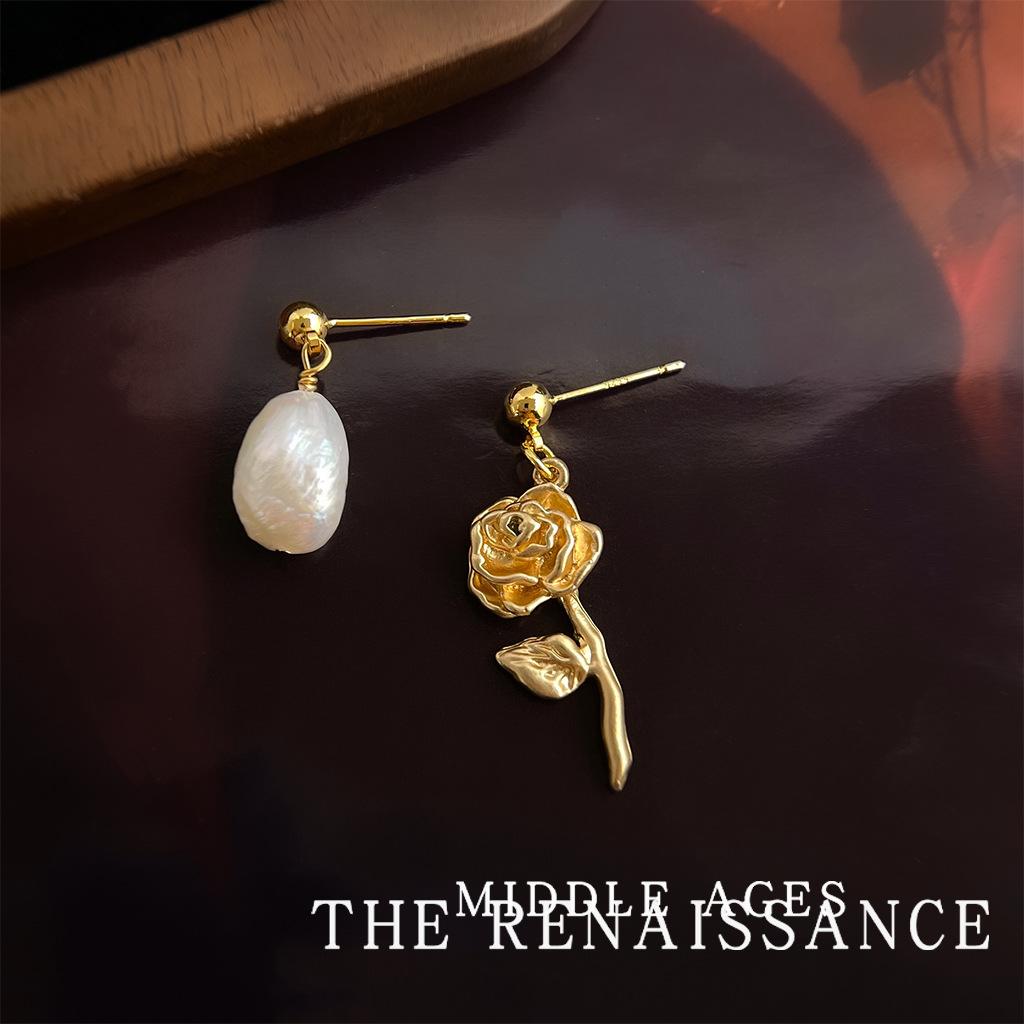 Vintage Baroque Natural Freshwater Pearl Earrings French Rose Earrings Earrings