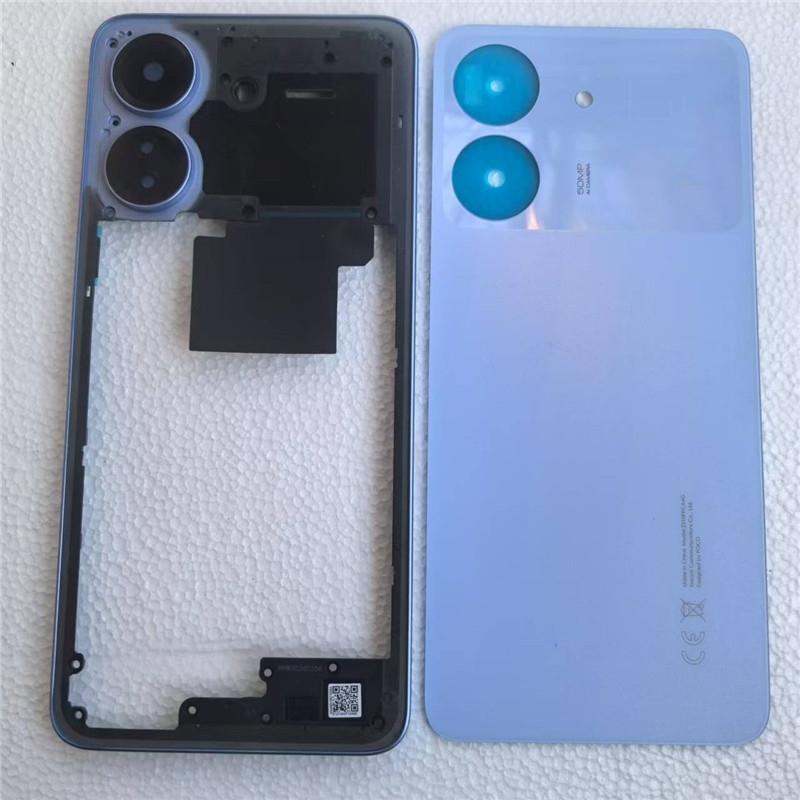 Full Housing For POCO C65 2310FPCA4G Back Battery Cover Lid Door + Middle Frame With Camera Lens