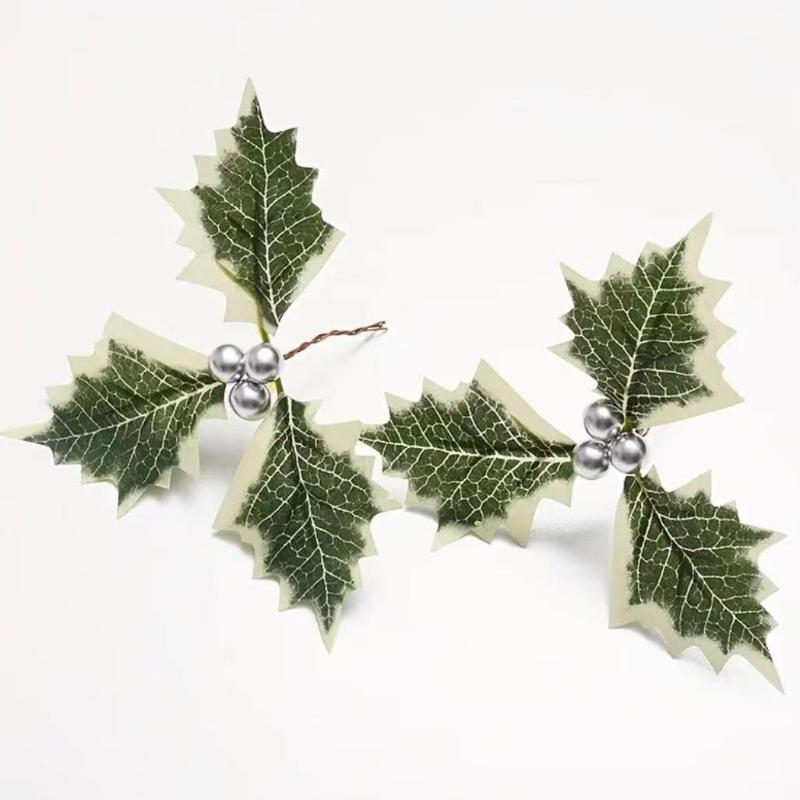 10 Stück Künstliche Stechpalmenbeeren mit grünen Blättern DIY Weihnachts-Kranz Hochzeitsblumen Geschenke Weihnachten Neujahr Festival Dekorationen