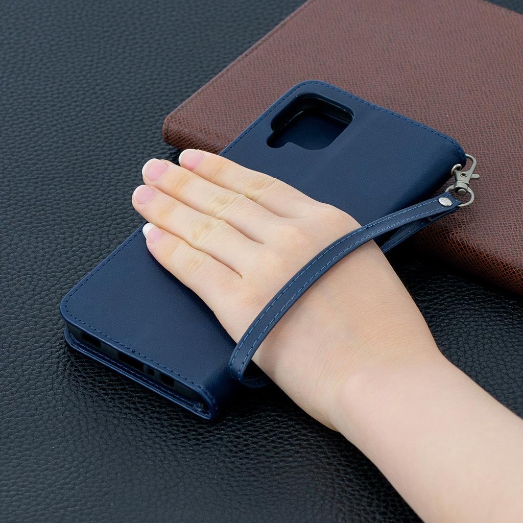 Geeignet für Samsung A02S Handy Lederhülle A72 Matt Unifarbener Kartenhalter Handschlaufe Schutzhülle A32