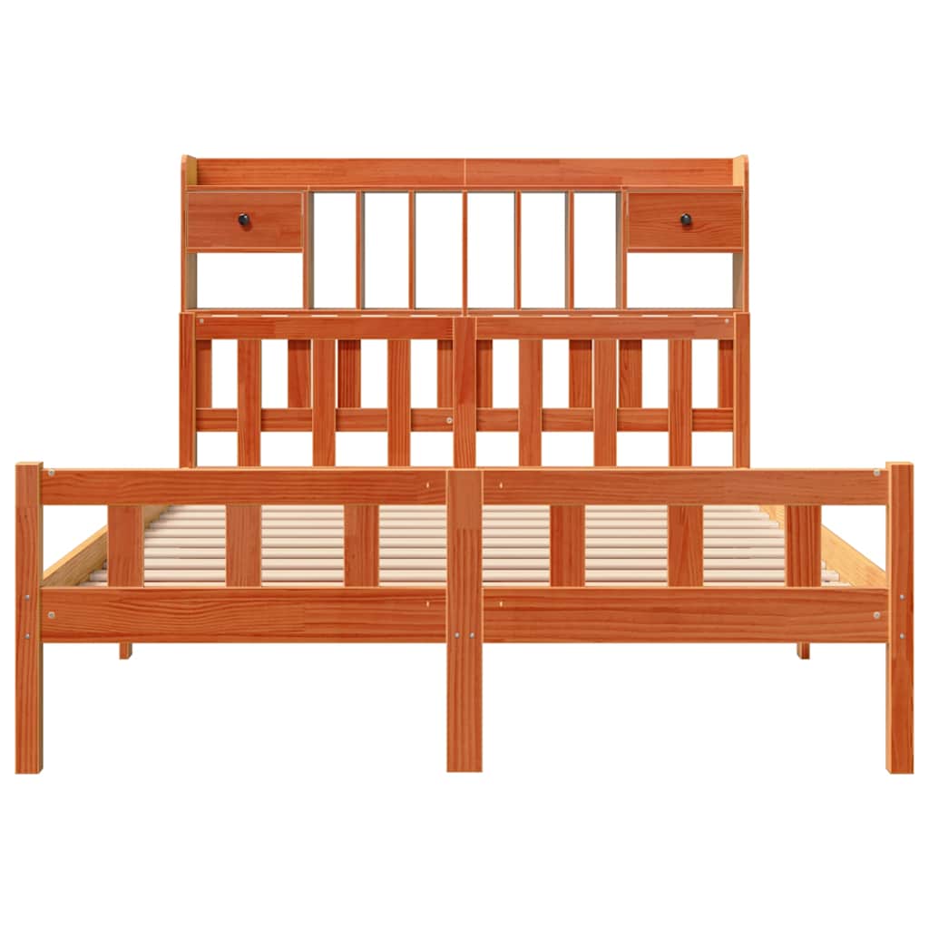 Solid Wood Bed with Shelf Without Mattress Wax Brown 150 x 200 cm