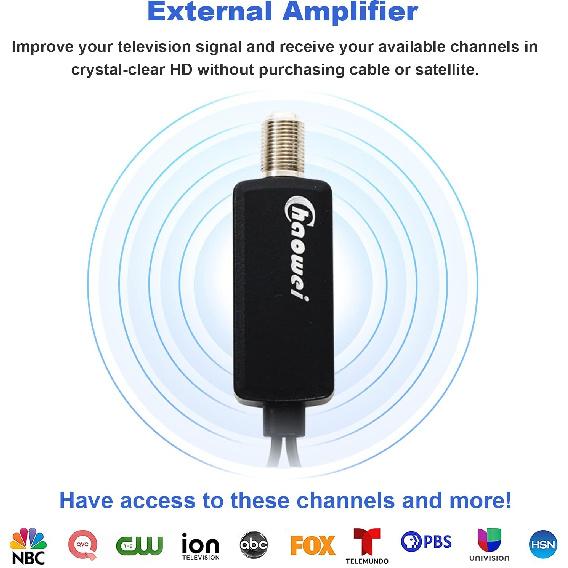 Chaowei High Gain TV Antenna Amplifier Signal Booster for HD TV Antenna with USB Power Supply, Boost Any Passive Antenna up to 50 Miles Range Gain