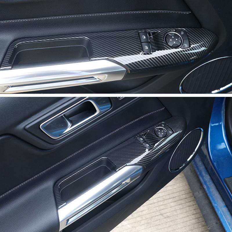 Car ABS  Window Lift Switch Panel Cover Trims Carbon Fiber For Ford Mustang 2015 2016 2017 2018 2019 For LHD Car Accessories