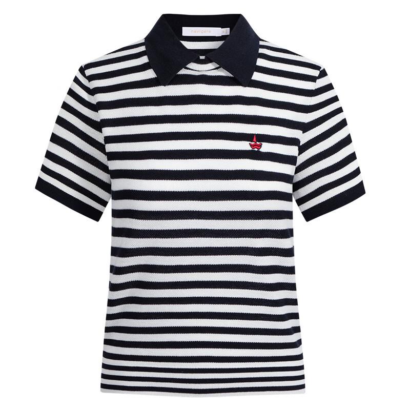 Navigare Women's Striped Short Sleeve Polo Knit Shirt