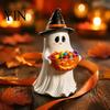 Decorative Figures for Living Room Resin Ghost Statue with Pumpkin Candy Bowl Halloween Table Decor, Small Figurines Bedroom Cute Desktop Organizer