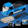 1/32 Scale Bus Transporter Model Car with Surfboards Convertible Camping Van, Zinc Alloy Pull Back Toy Car with Sound and Light for Kids Gift