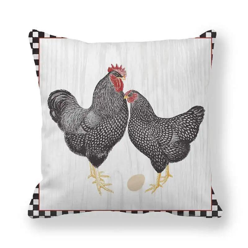 Hen and Rooster Print Pillowcase Office Living Room Car Ornaments Home Pillowcase