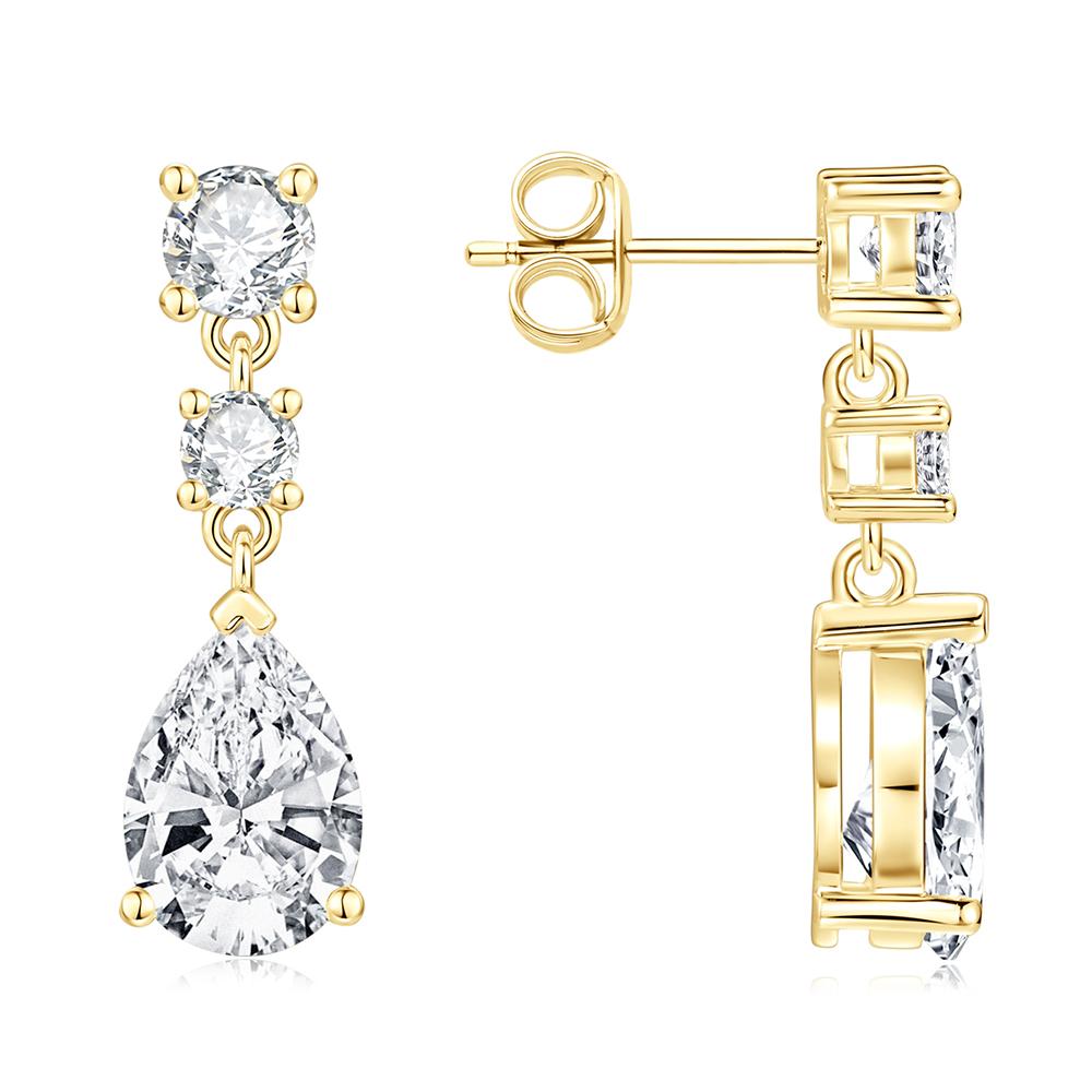 Trendy Geometric 14K Gold Filled Symmetrical Round & Pear Piercing Zircon Waterdrop Fashion Drop Earrings for Women