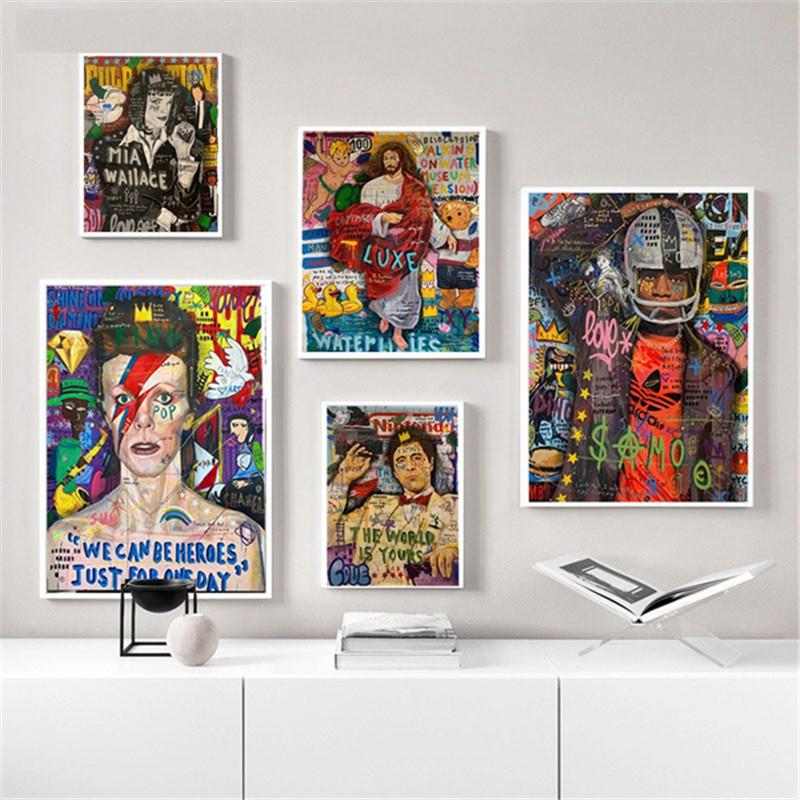 Graffiti Umělecká díla Postava Mony Lisy Malba na plátně Abstraktní Plakáty a tisky Street Wall Art Obrázky Cuadros Living Room Decor