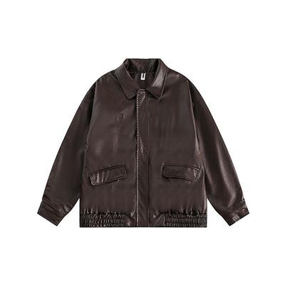Unisex Vintage PU Leather Jacket Oversized Casual Coat Streetwear Style