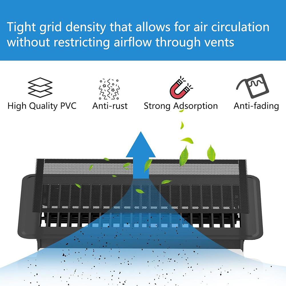 Black Magnetic Vent Screen Covers 25.3x10cm Mesh Guard Floor Register Filter Air Circulation Debris Blocker Wall Ceiling 3pcs