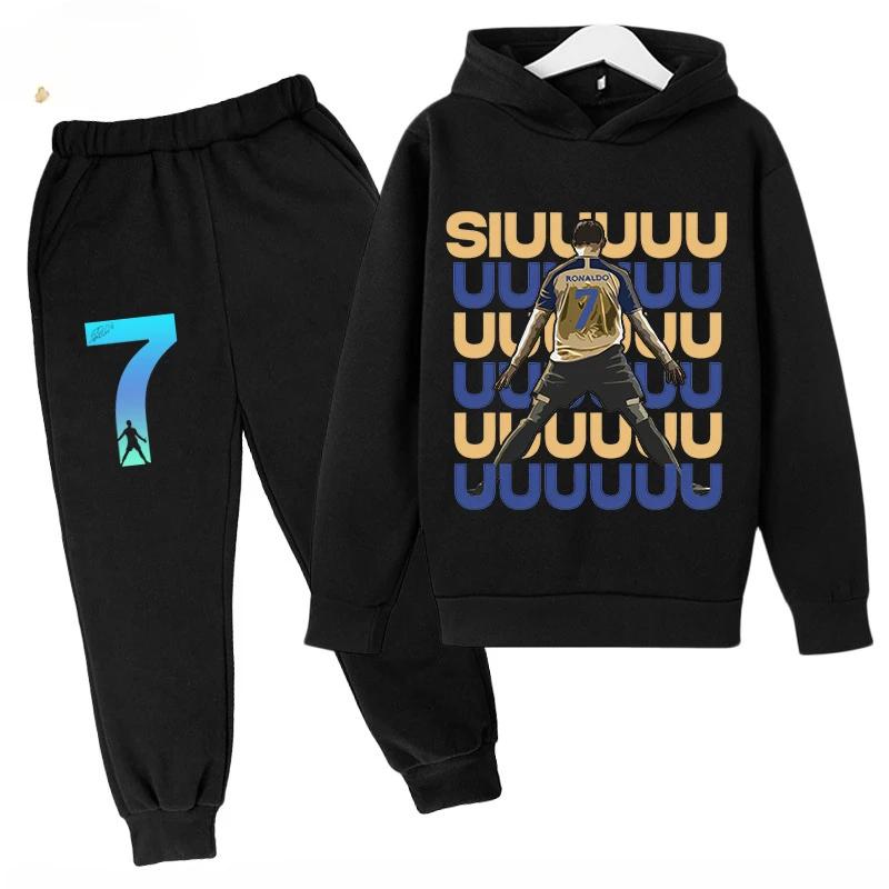 Children's Sports Hoodie Set  Sweatshirt Pants 2-piece Set for Boys and Girls Ronaldo Avatar Printed Kids Clothes Girls