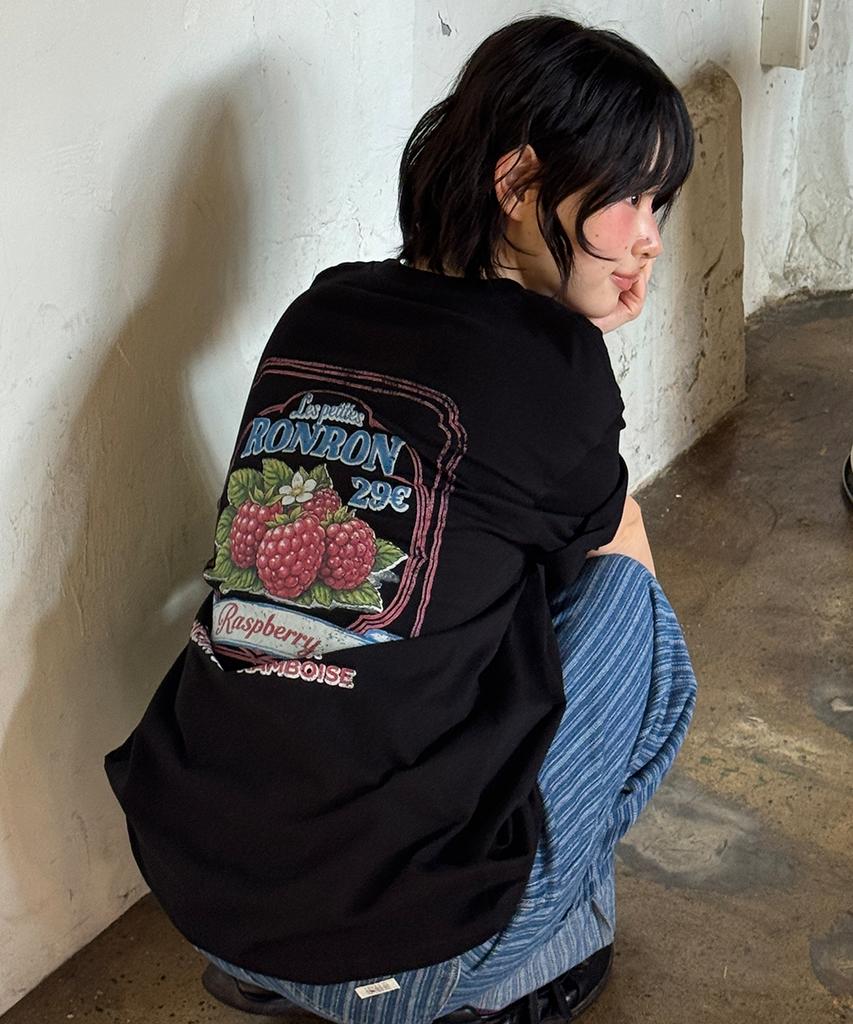 RONRON Vintage Raspberry Over Fit T Shirt Black