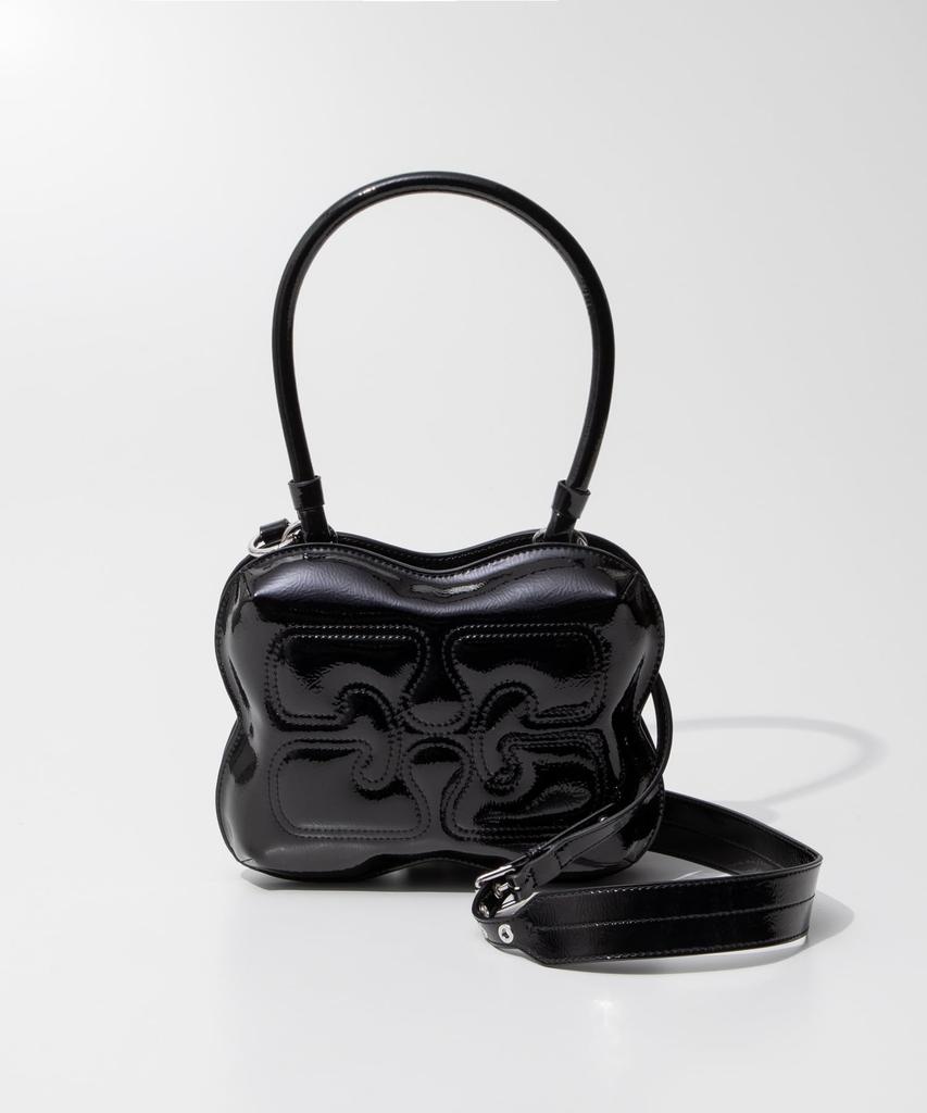 Ganni Butterfly Top Handle with Strap Patent Shoulder A6288 Black Women's Bag, 099,