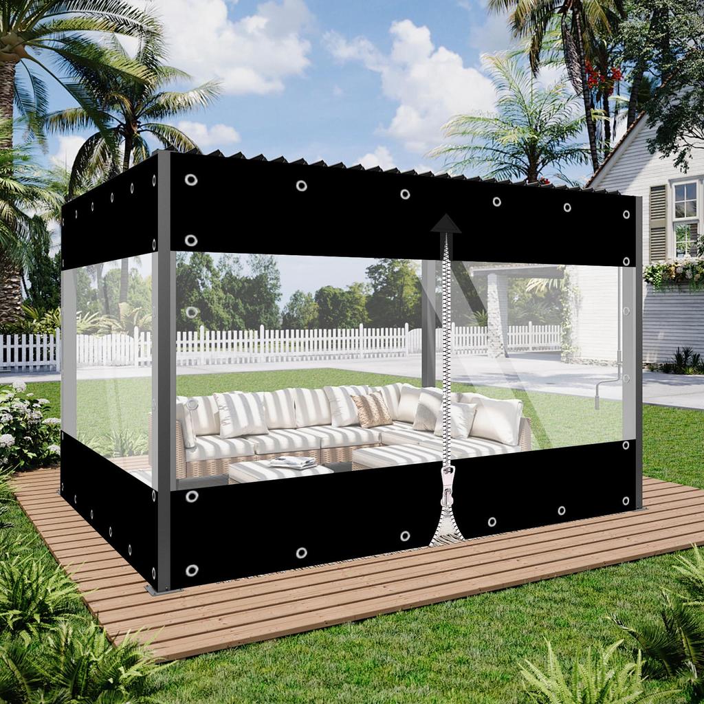420 G/m² PVC Tarpaulin Transparent with Zip, Waterproof Tarpaulin for Outdoor Furniture, Porch, Pergola