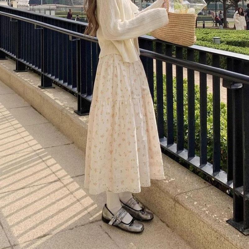 Women's Floral Print Lace Tiered Maxi Skirt