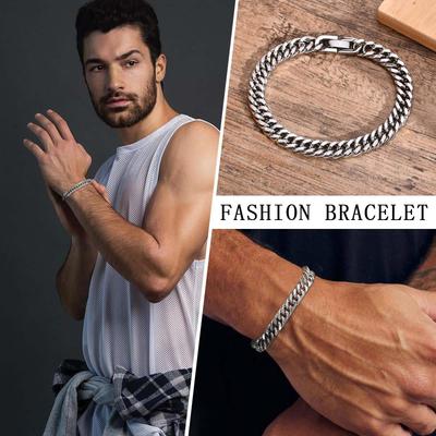 Men's Stainless Steel 8MM Link Chain Miami Cuban Bracelets for Male Boys Gifts