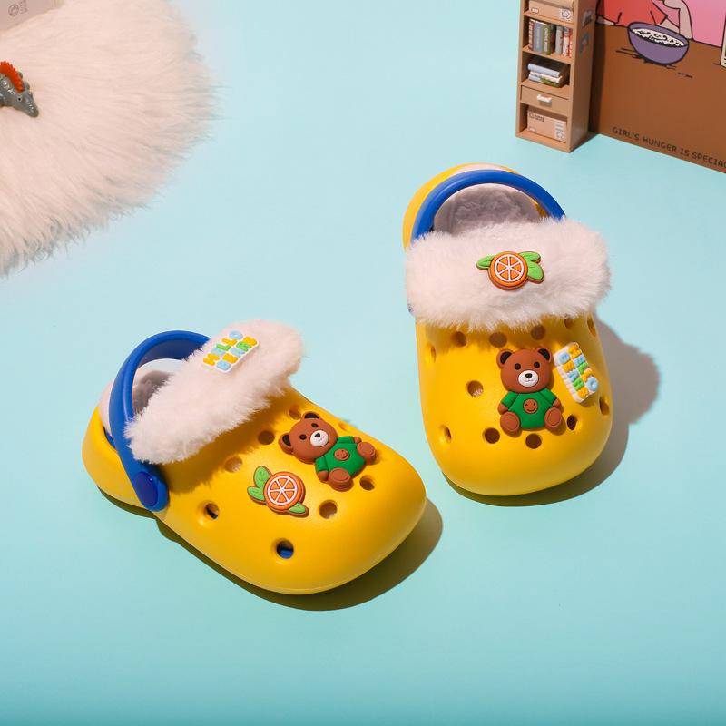 2024 Kids' Cartoon Cotton Slippers: Winter Non-slip, Removable Hole, Two-Wear Design for Boys & Girls