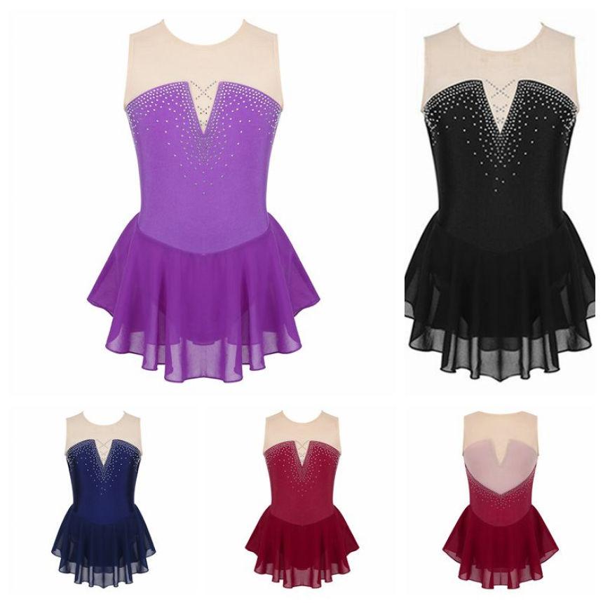 Girls Sleeveless Gymnastics Leotard Skirted Figure Ice Skating Dress Roller Skating Competition Performance Costume