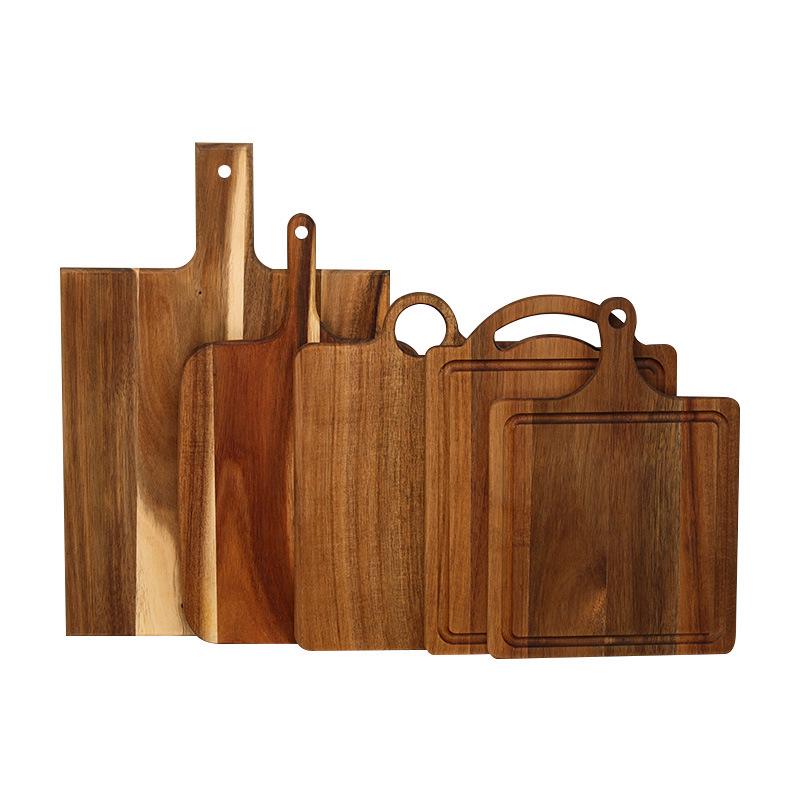 Acacia Wood Cutting Board with Handle - Hangable Chopping Board for Fruits & Steaks, Perfect for Kitchen or Photography Props.