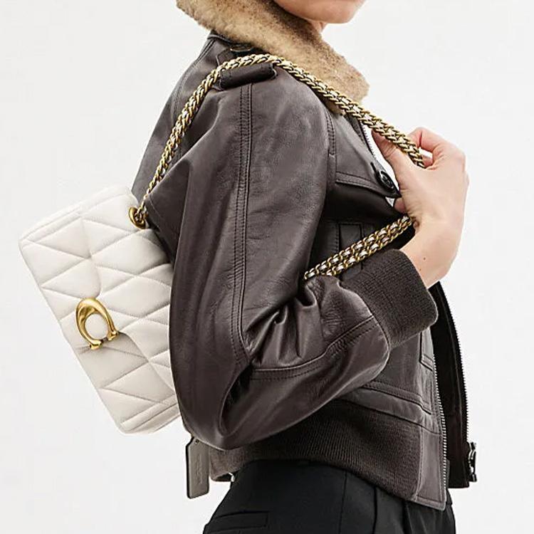 Coach Tabby 20 Striped Quilted Push Lock Closure Logo Flap Pillow Bag Women Handbags Chalk-White CP149-B4HA