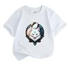 Kids Boys Girls 100% Cotton Short Sleeve T-Shirt, Cool White Nine-Tailed Fox With Blue Neon Mark Print Crew Neck Casual Soft Tee For Children Daily We