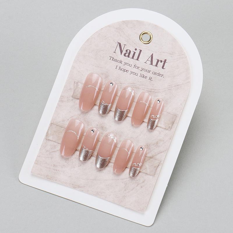 

Элегантные накладные ногти с французским золотым краем - Продвинутый ручной нейл-арт для изысканного образа Handmade Nails M#10 pieces/bag