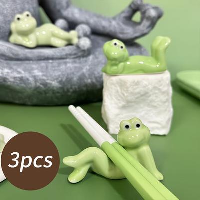 3pcs Ceramic Frog Chopstick Holder, Japanese Style Chopsticks Rests and Pens Stand, Suitable for Home Office Decorative Accessories