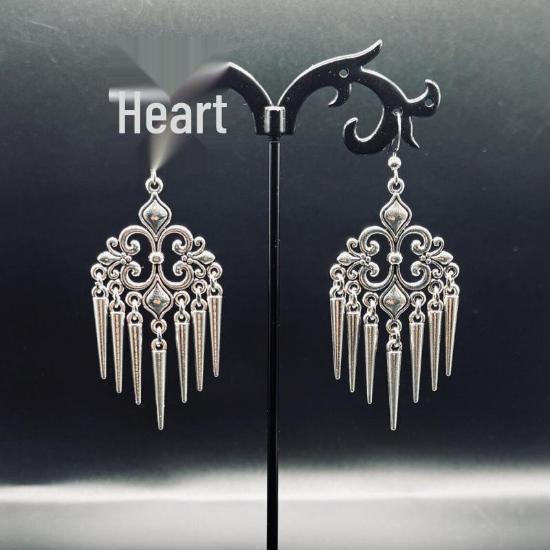 Gothic Silver Flower Filigree Pointed Earrings