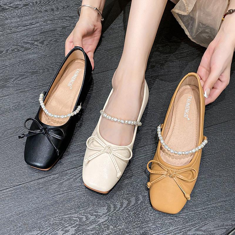 New Women Flats Shoes Spring Girl Round Toe Crystal Casual Leather Shoes Fashion Slip-on Loafers Big Size 33-43