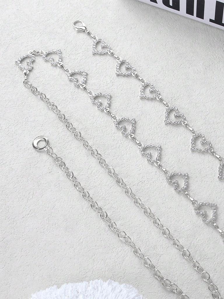 1pc Chaîne de taille tendance en strass en forme de cœur Ceinture tressée en métal pour femmes, Coupe parfaite pour les robes d'été avec un style polyvalent et personnalisé