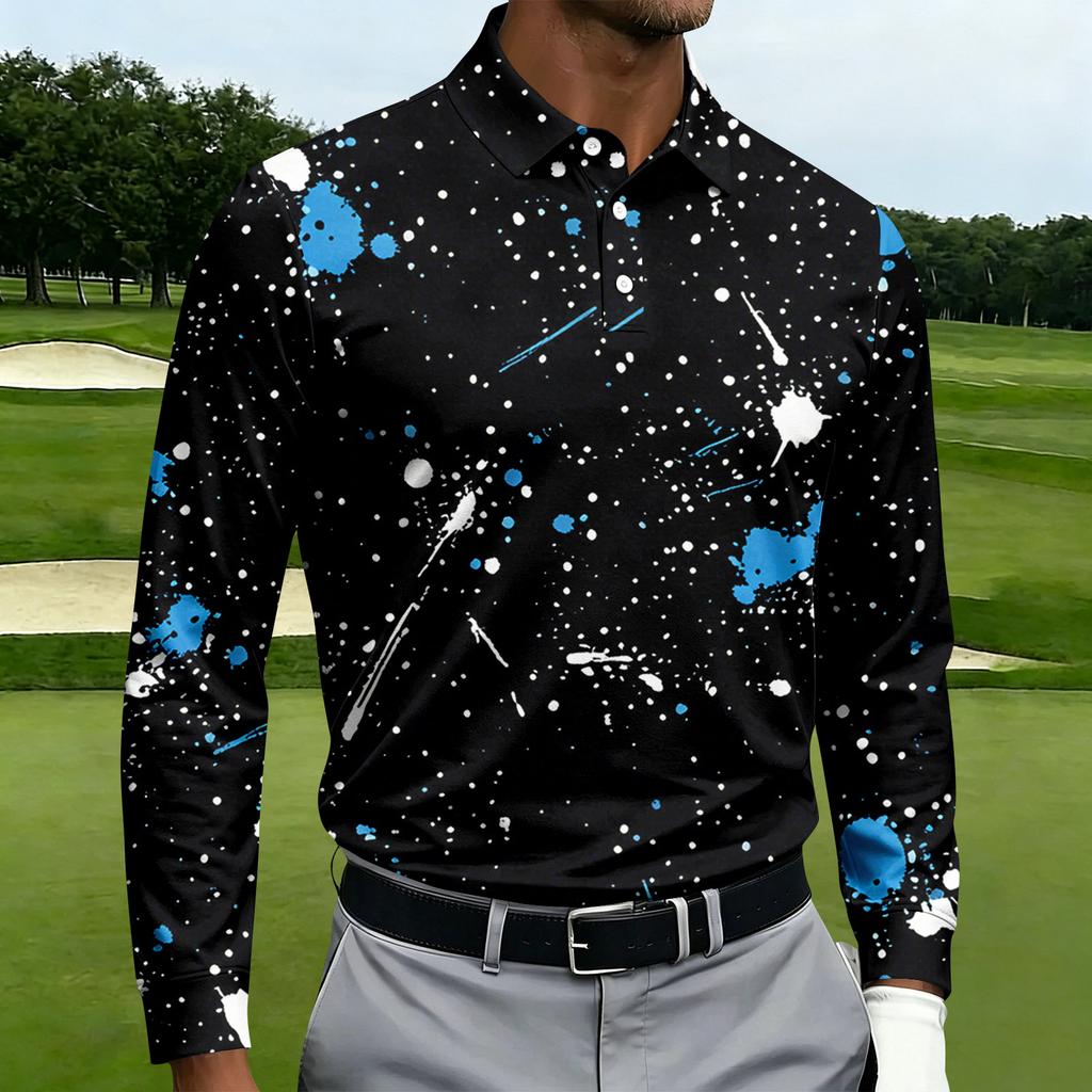 Men's Casual Long Sleeve Printed Shirt with Notched Lapel and Single-Breasted Front for Everyday Wear
