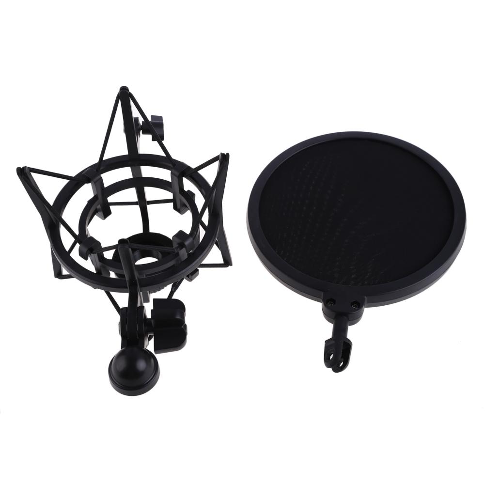 Mic Shock Mount Holder Professional Mic Suspension Shock Mount with Shield Filter Screen Studio Stand Black