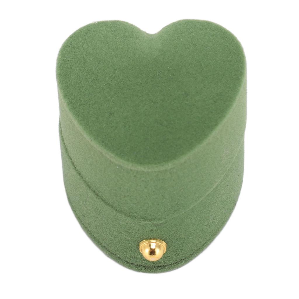 Ring Box Heart Shape Exquisite Romantic Small Flannel Ring Case for Proposal Engagement Wedding Green