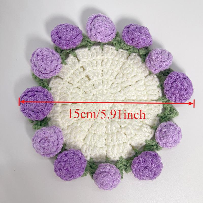 1PC Handmade Crochet Rose Coaster DIY Knitted Flower Insulated Cup Mat Mini Bouquet Creative Design Gift for Home Office Decor