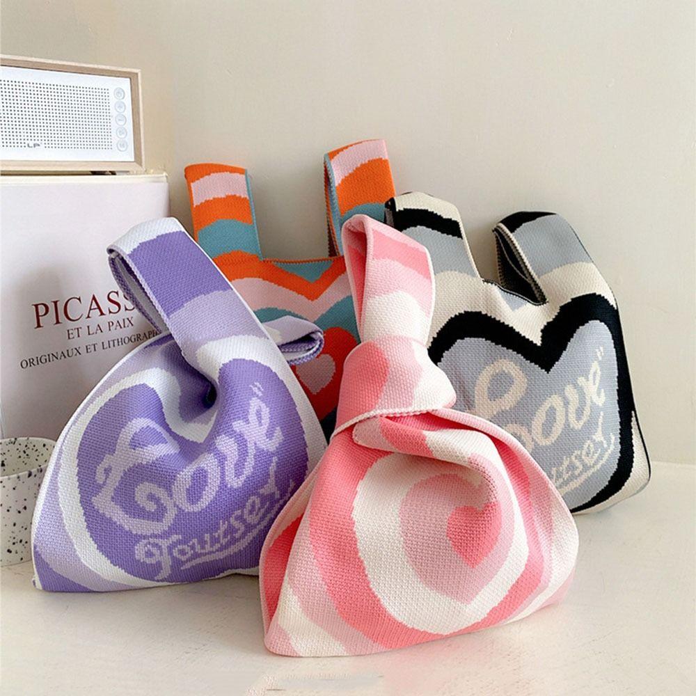 Mini Karo Strick Handtasche Nischen Design Damen Mädchen Tragetasche Handgeknüpft Knoten Handgelenk Tasche Lässig Farbe Umhängetasche Einkaufstaschen