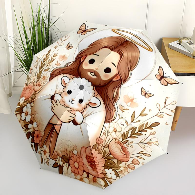 

1pc Floral Outdoor Umbrella with Lamb Design Automatic Opening/Closing, Foldable for Travelers, Festive Gift for Fans and Everyday Use.R063