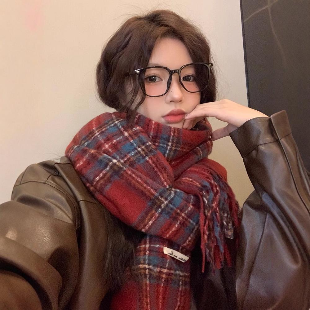 Scarf winter women's high-end sense new plaid Korean version couple shawl red cold-proof versatile thickened scarf