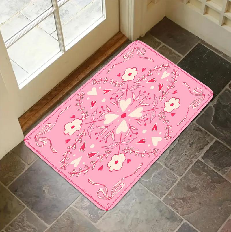 

Boho Folk Art Floral Heart Print Non-Slip Door Mat Washable Absorbent Entrance Rug for Home Kitchen Bathroom Decor 40x60cm