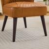 Light brown genuine leather living room lounge chair without armrests – solid rubberwood base, modern comfort chair