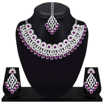 Ensemble de collier Kundan plaqué argent avec boucles d'oreilles et Maang Tikka pour femme, adapté pour la mariée, le mariage, la fête et les festifs