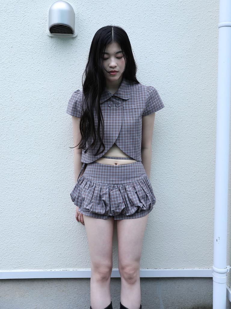 Eogeulliswedou Checkered Pumpkin Skirt Pants (Brown)