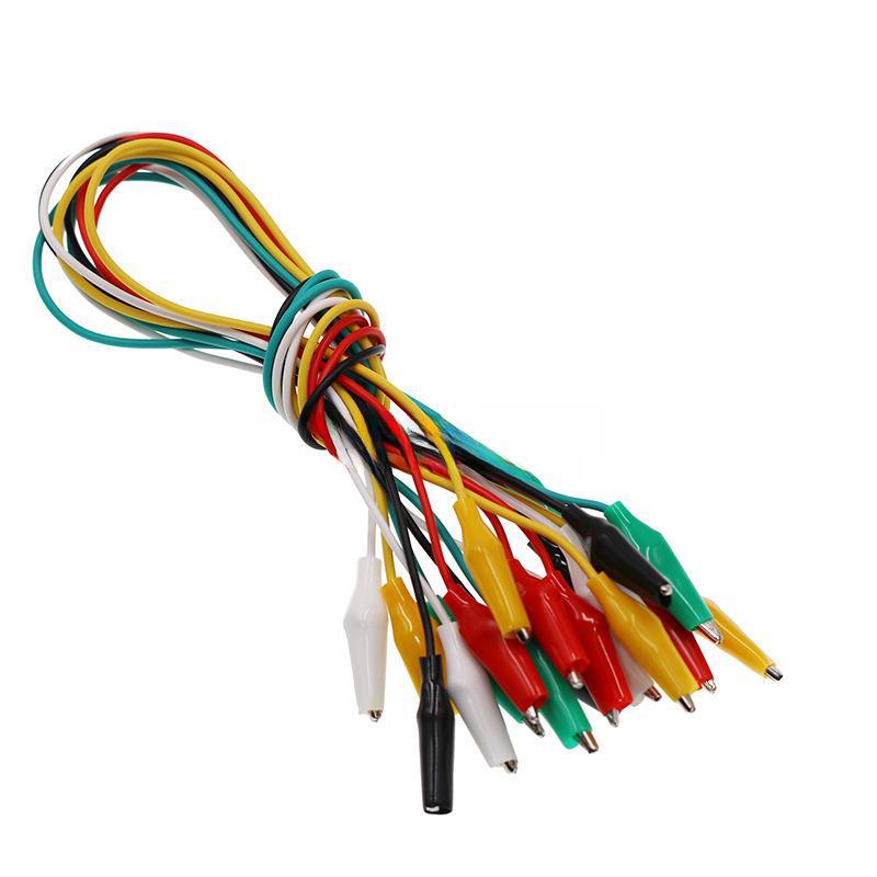 Testledninger med krokodilleklemmer, 10 stk., 5 farger, Små/Middels/Store, Dobbeltsidige